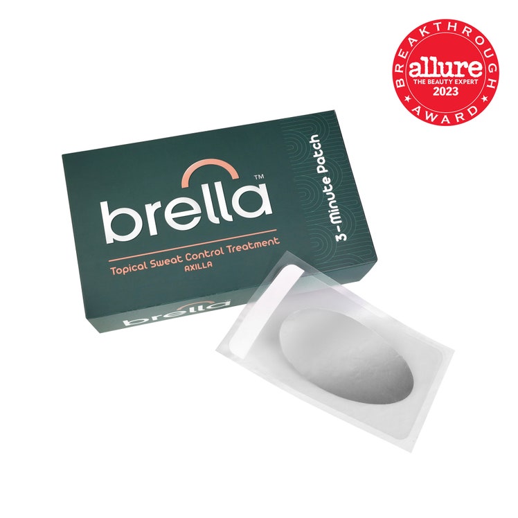 Brella 3Minute SweatControl Patch dark green box and patch on white background with red Allure BoB seal in the top right...