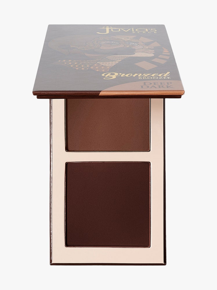 Juvia’s Place Bronzed Duos contour powder duo palette on light gray background