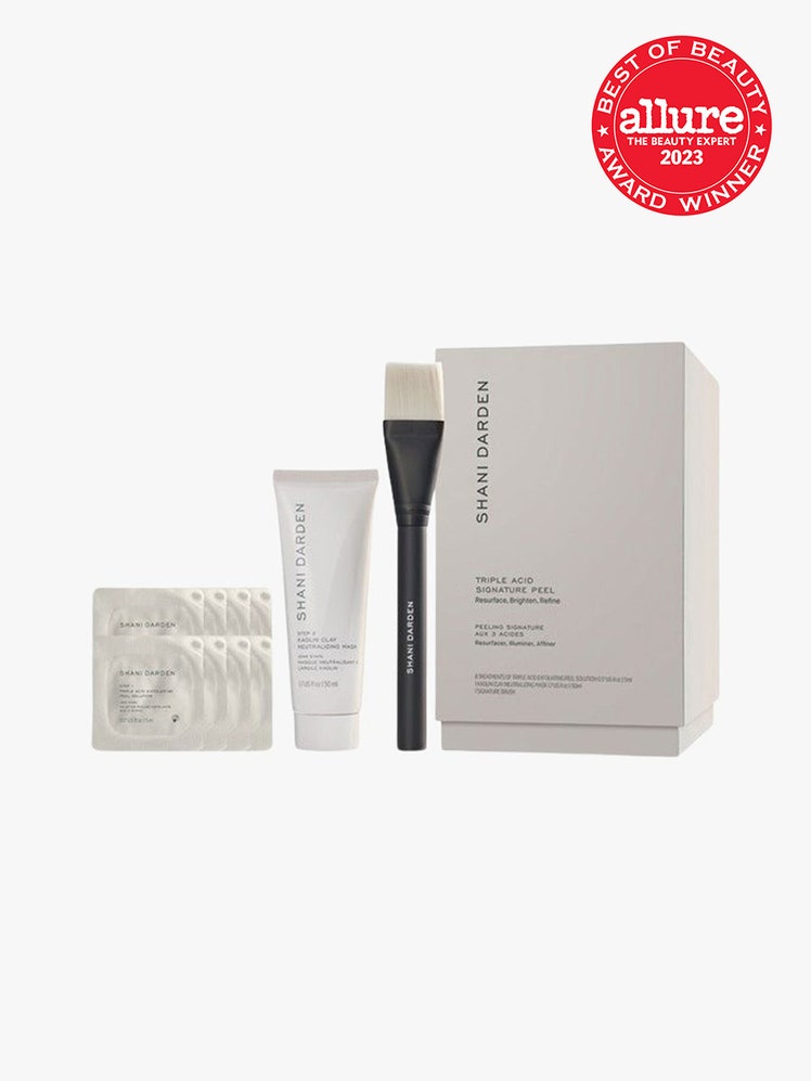 Shani Darden Skin Care Triple Acid Signature Peel grey boxes with black and white brush on light grey background