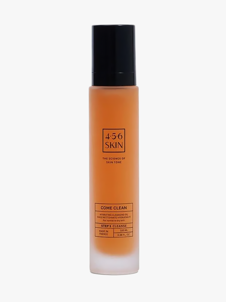 4.5.6 Skin Come Clean Cleansing Oil in frosted branded bottle with black cap on light gray background