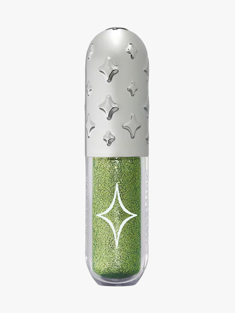 HALF MAGIC Glitterpill Eye Paint + Eyeliner component in green with silver accents on a light gray background
