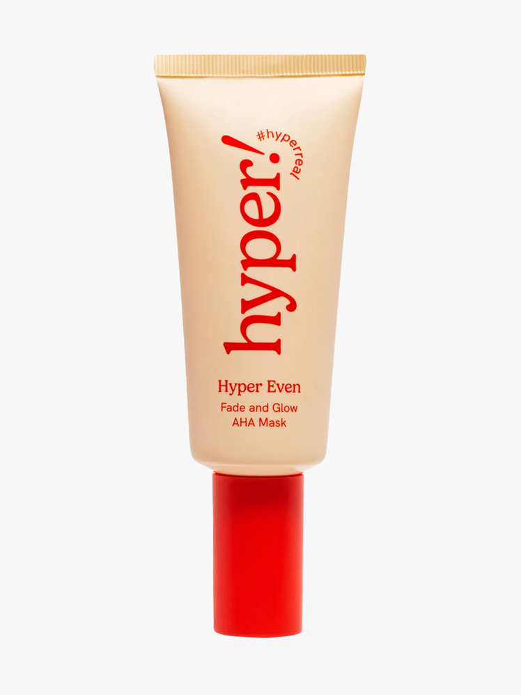 Hyper Skin Fade and Glow AHA Mask in peach tube with red cap