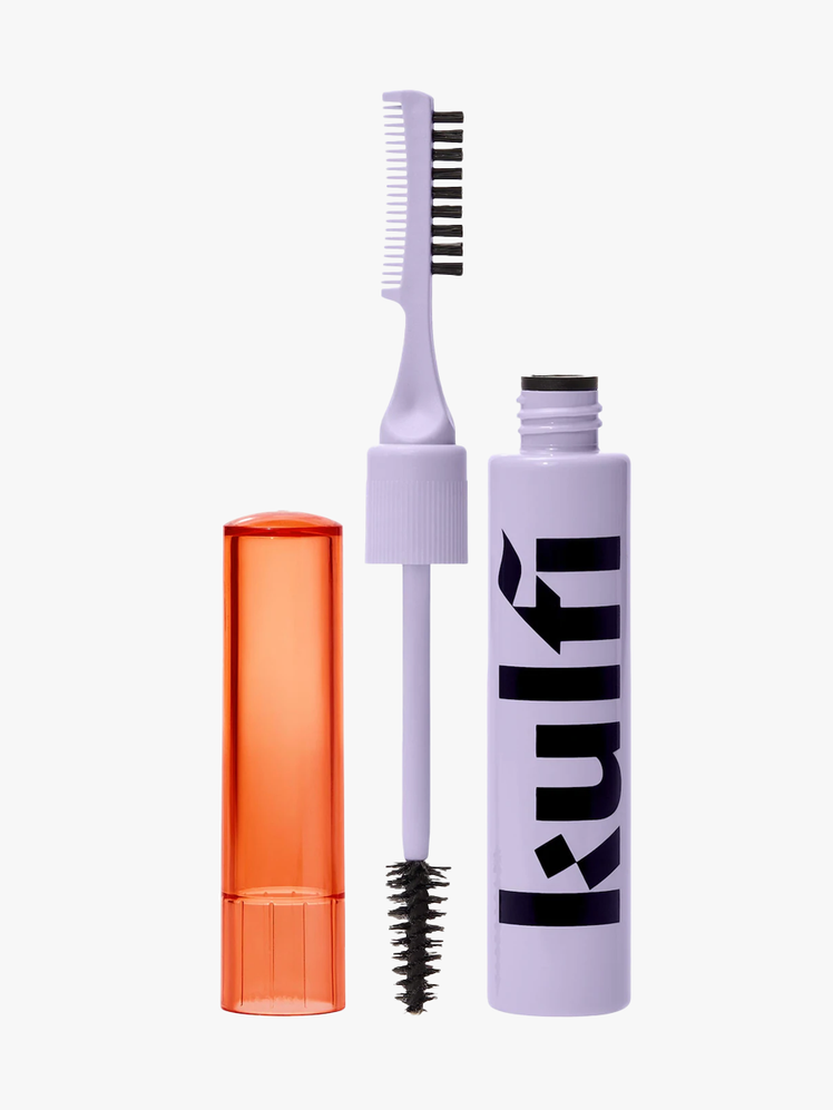 Kulfi Beauty Free The Brow Volumizing & Laminating Brow Gel in purple tube with orange cap