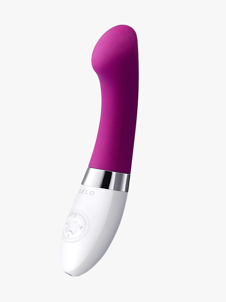 Lelo Gigi 2 in purple and white colorway on light gray background