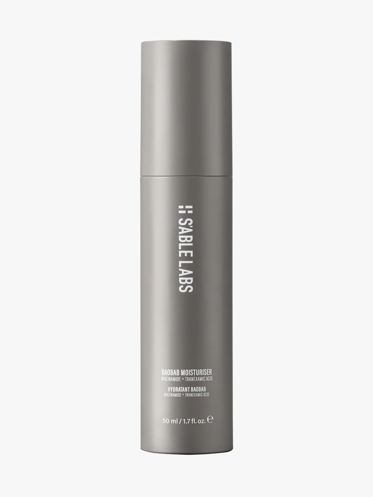S'Able Labs Baobab Moisturizer in gray branded bottle on light gray background