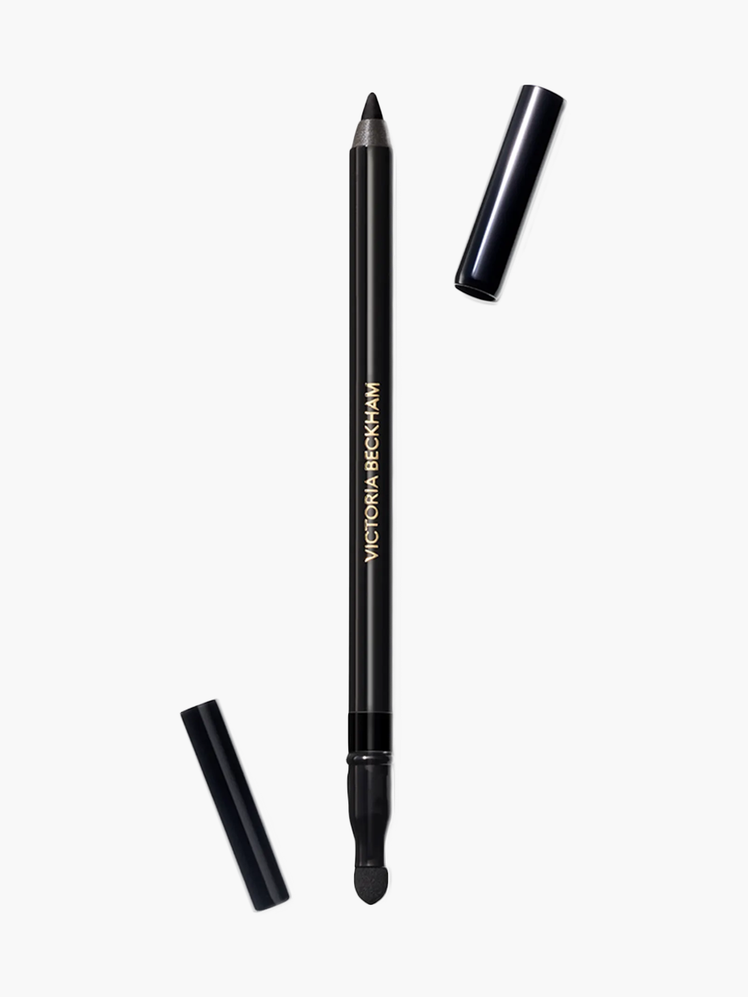 Satin Kajal Liner in Black in black branded pencil applicator with black cap on light gray background