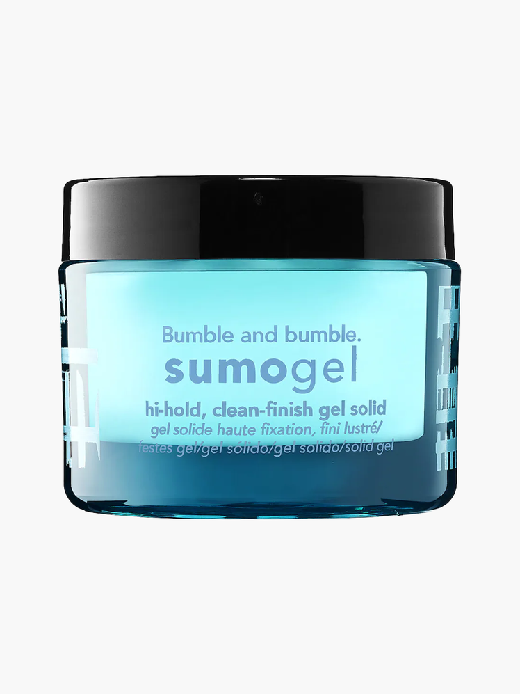 Sumogel in branded clear blue jar with black lid on light gray background