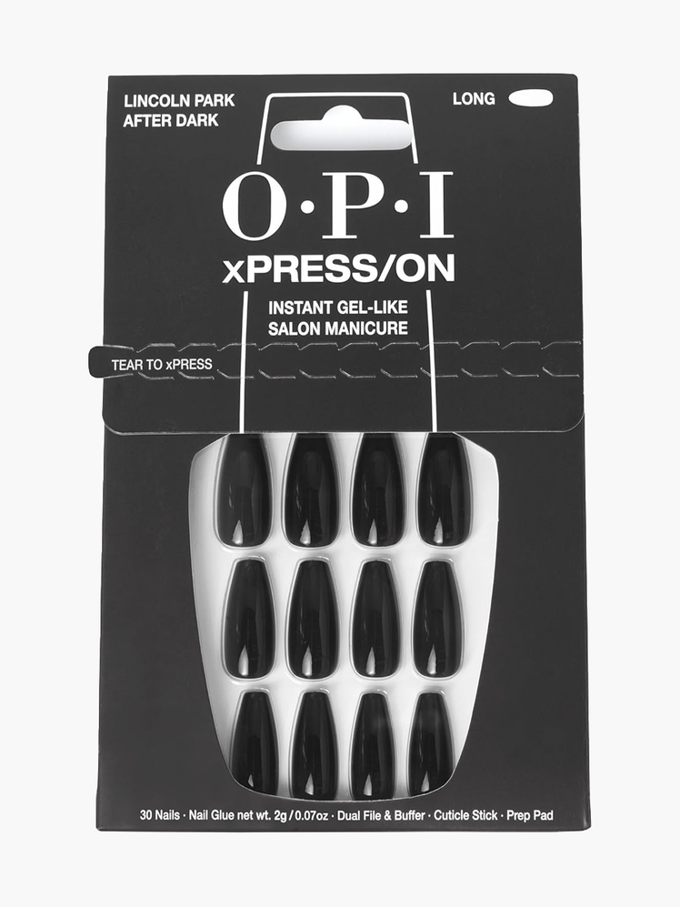 press on nails in Lincoln Park After Dark in black and white branded packaging on light gray background